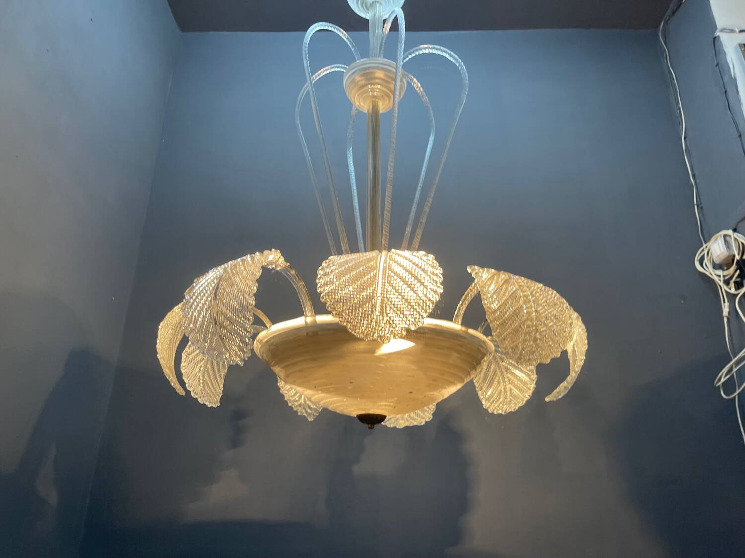 Grand lustre cascade en verre de Murano Barovier, années 1940