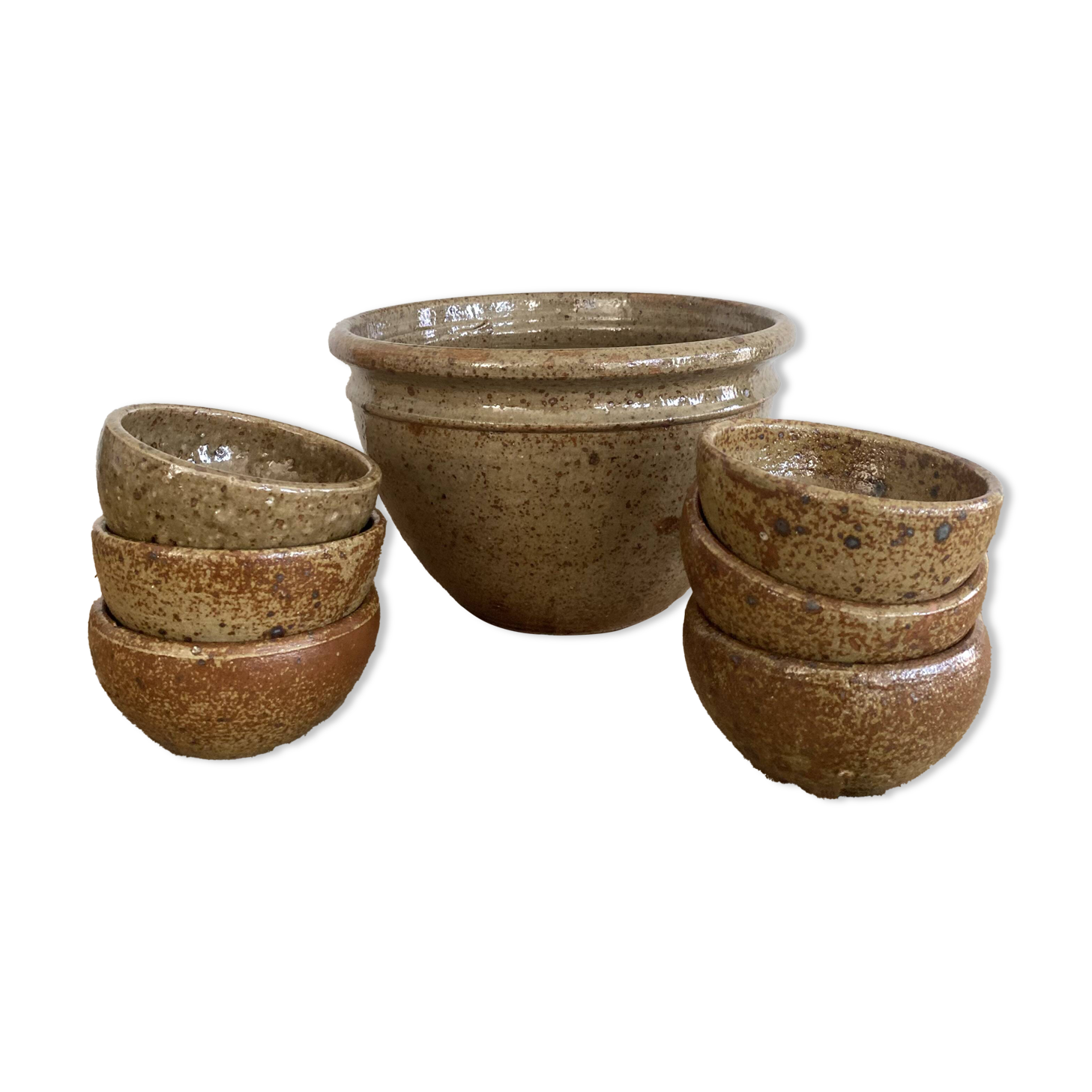 Salad bowl, 6 ramekins signed F. Baudat