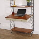 Teak wall-mounted shelf/desk, string design 1960