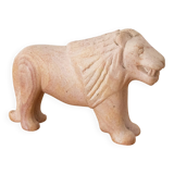 Figurine de lion vintage en stéatite, statue de gros chat sculptée à la main, pierre beige