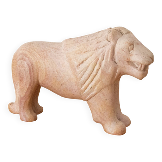 Figurine de lion vintage en stéatite, statue de gros chat sculptée à la main, pierre beige