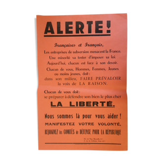 Original poster May 68 "Alert!" by "the defense committees for the republic France 1968