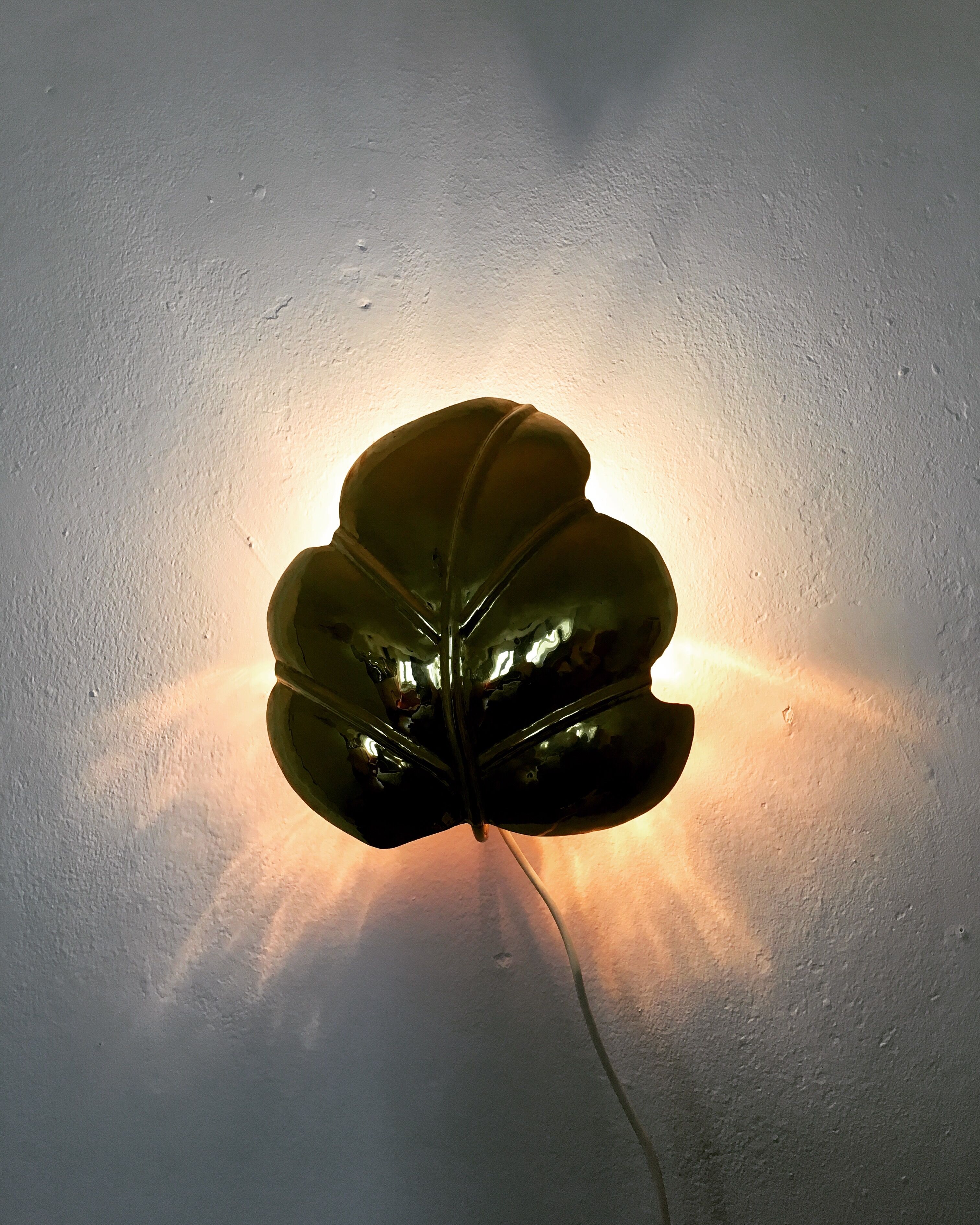 Hollywood Regency brass leaf wall lamp