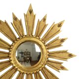 Vintage Wooden Sunburst Sun Mirror Convex France 51cm