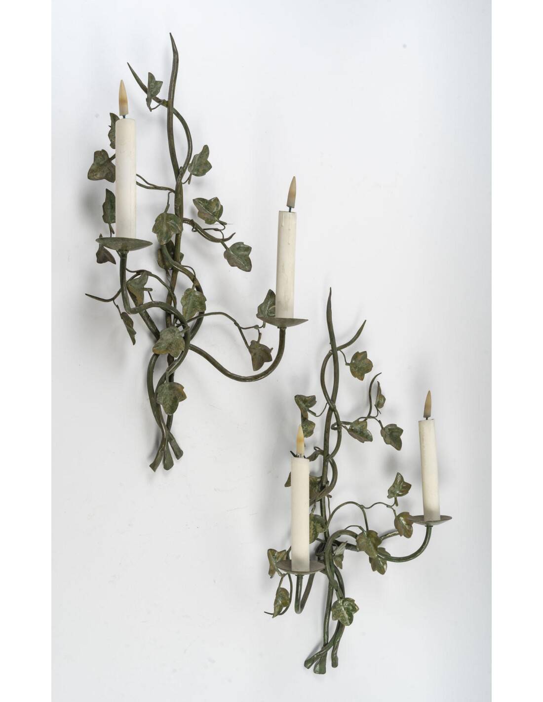 Pair of 20th century two-light painted metal wall lights.