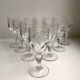 Set of 10 small glasses with feet / crystal liquor engraved 30s