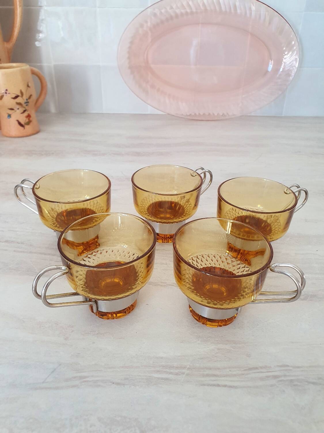 Amber glass italian espresso cups