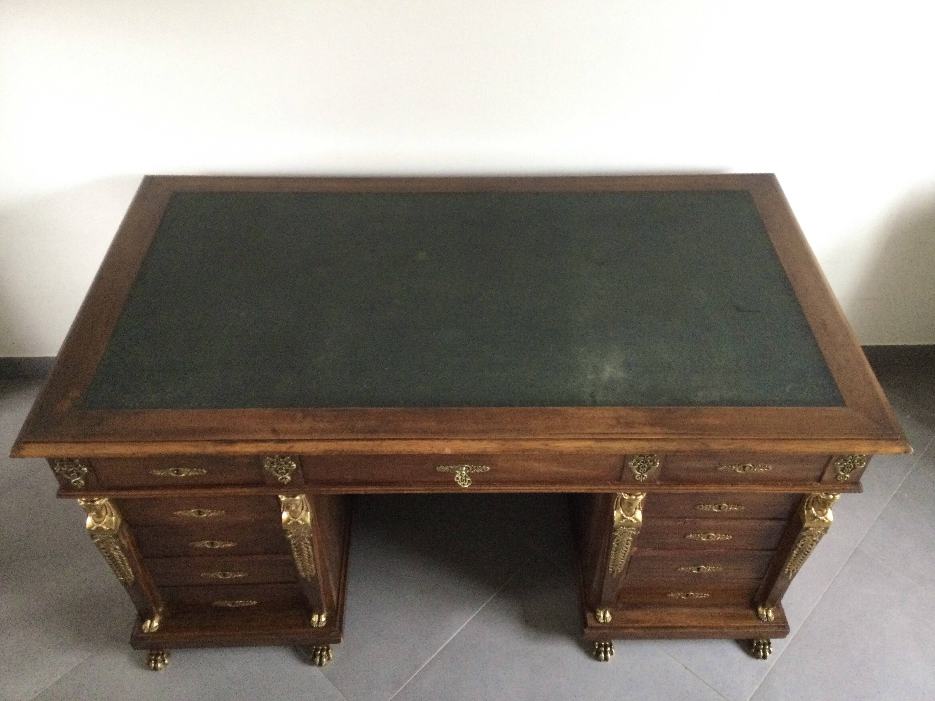 Empire desk with mahogany and oak pedestals