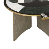Contemporary Rare Round Italian Table Made of Marble Marquetry Marble and Brass