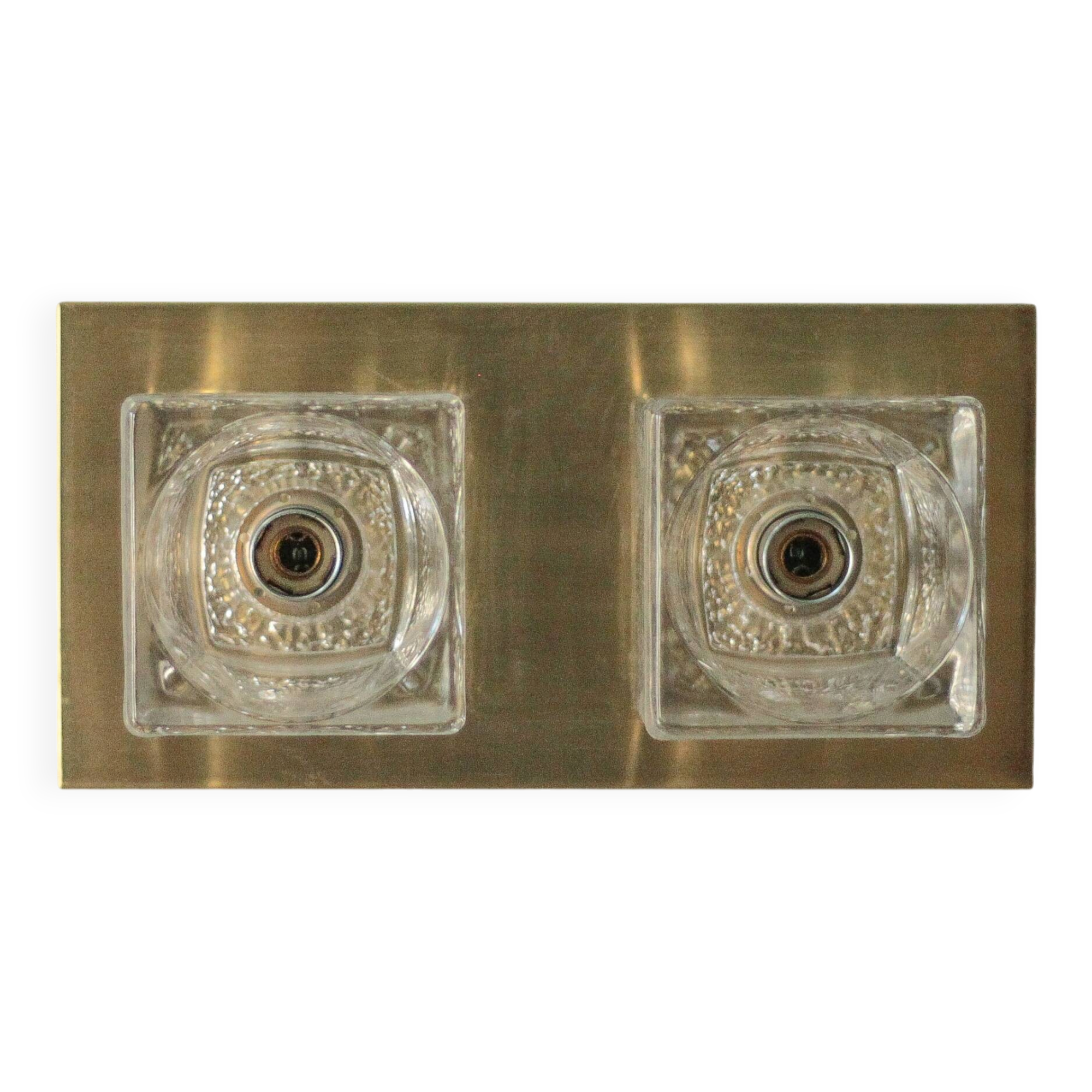 Peill & Putzler wall light, vintage, brass and thick glass wall sconce.