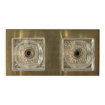 Peill & Putzler wall light, vintage, brass and thick glass wall sconce.