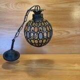 Vintage 1960s glass stained glass pendant light.