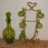 Napoleon III enameled liquor service with gilded brass basket