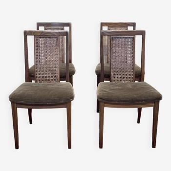 Set of 4 teak chairs from the Gplan brand with cane backs