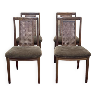 Suite de 4 chaises en teck de la marque Gplan avec dossier canné