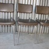 3 chaises simili cuir vert bronze et stucture chromée