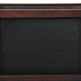 Scandinavian magazine rack in Rio rosewood and leather