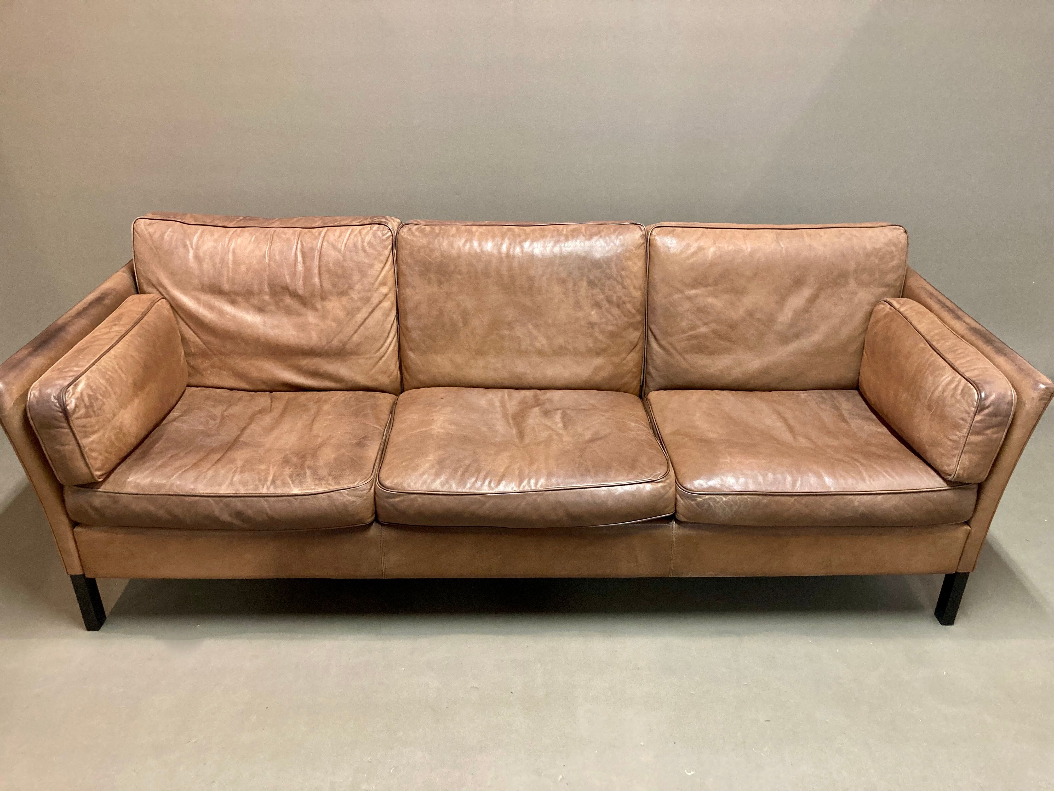 Sofa 3 places leather scandinavian design 1960