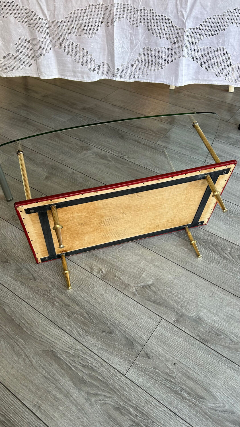 Vintage glass and brass coffee table