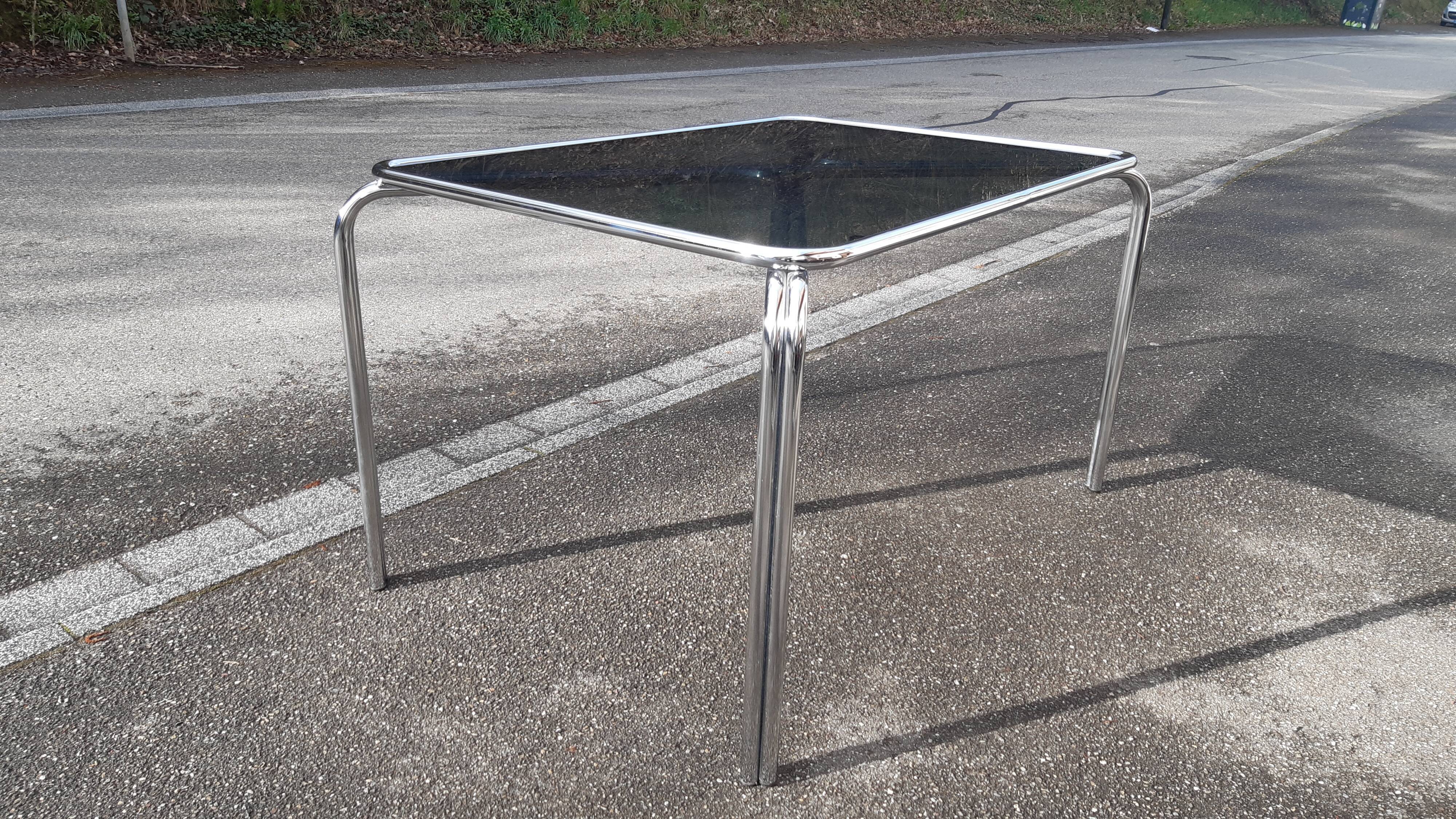 Smoked glass table and chrome space age 1975