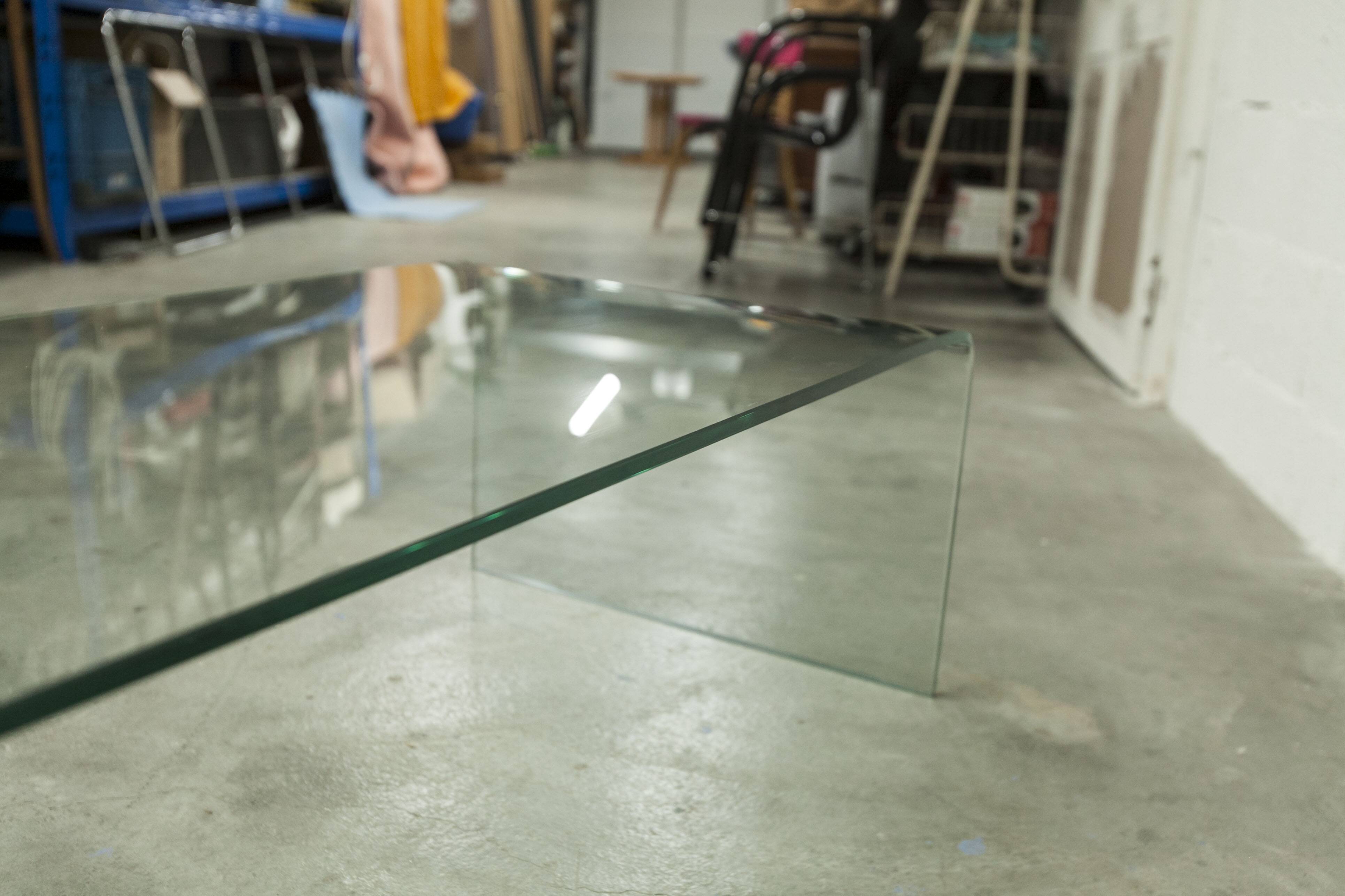 Postmodern Rectangular Curved Tempered Glass Coffee Table, 1990