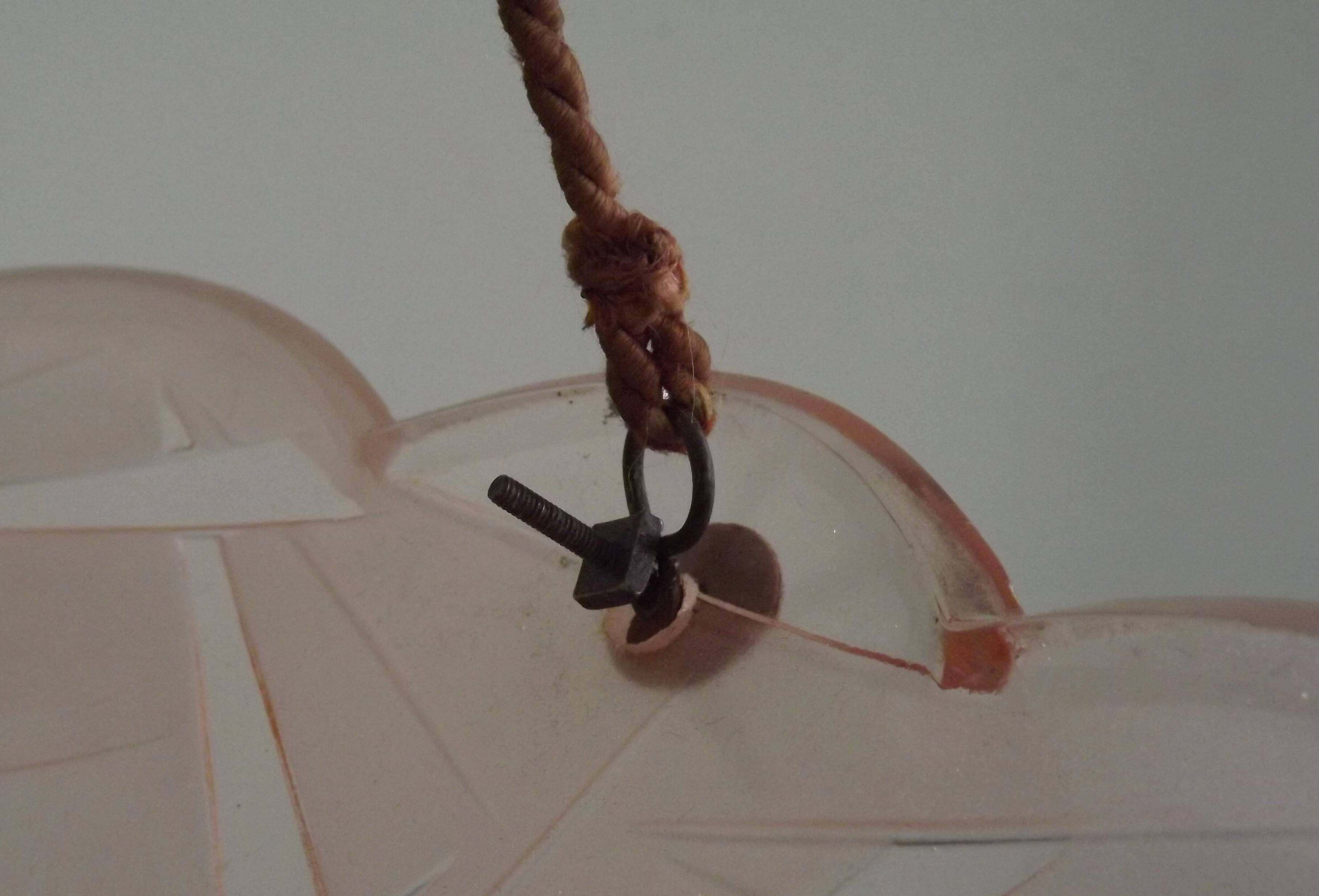 French Art Deco Stamped 1053 Pink Glass Plafonnier Hanging Light Pink Ropes