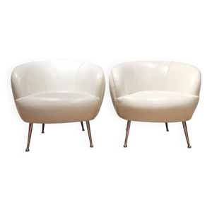 2 fauteuils en cuir blanc,