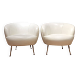 2 white leather armchairs, 1980s