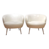 2 white leather armchairs, 1980s