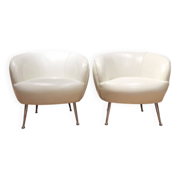 2 white leather armchairs, 1980s