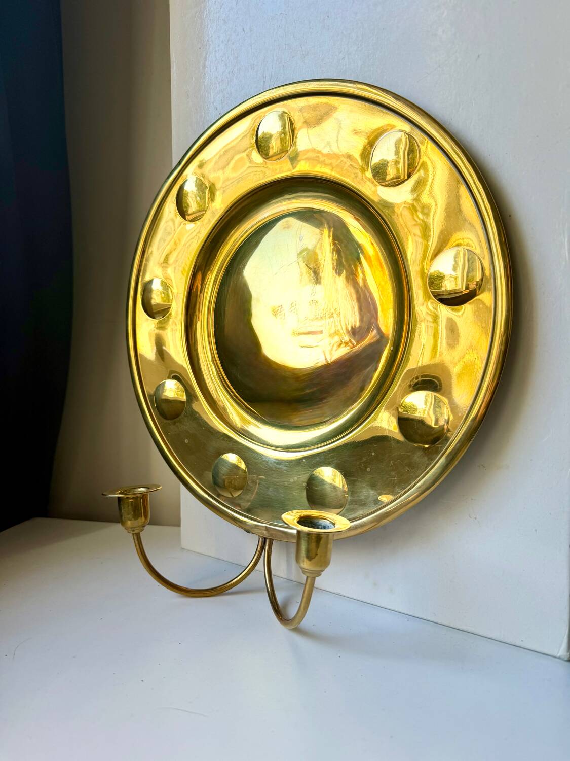 Vintage Wall Double Candle Holder Sconce in Brass