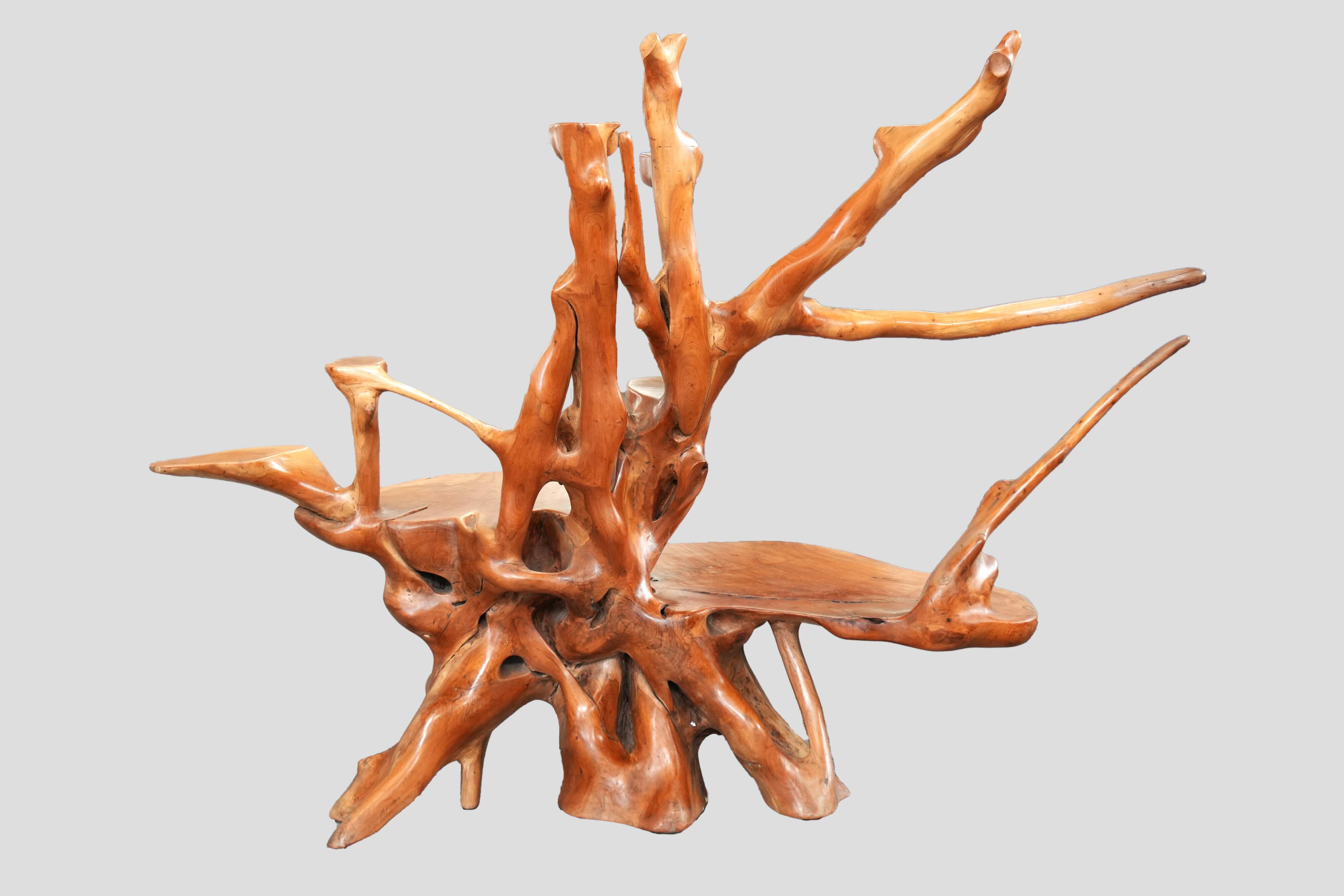 Modern Rustic Adirondack Planter & Pedestal – Organic Wood Art with 3 Shelv