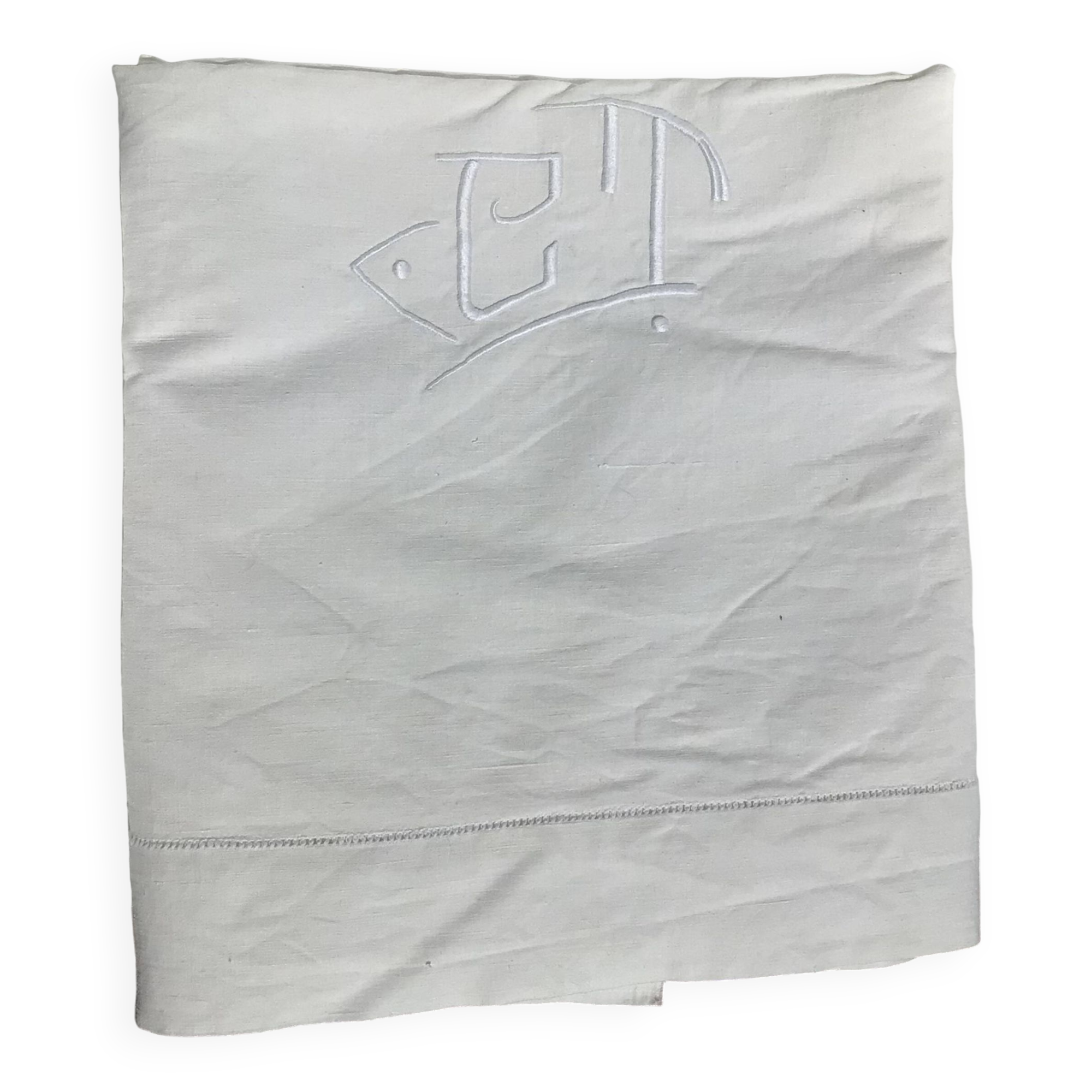 Embroidered 2-seater sheet CT linen new simple day cream