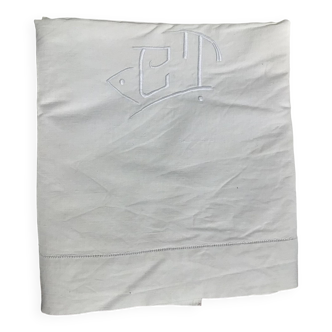 Drap 2places brodé CT lin neuf crème jour simple