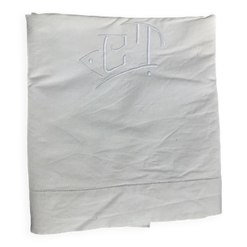 Embroidered 2-seater sheet CT linen new simple day cream