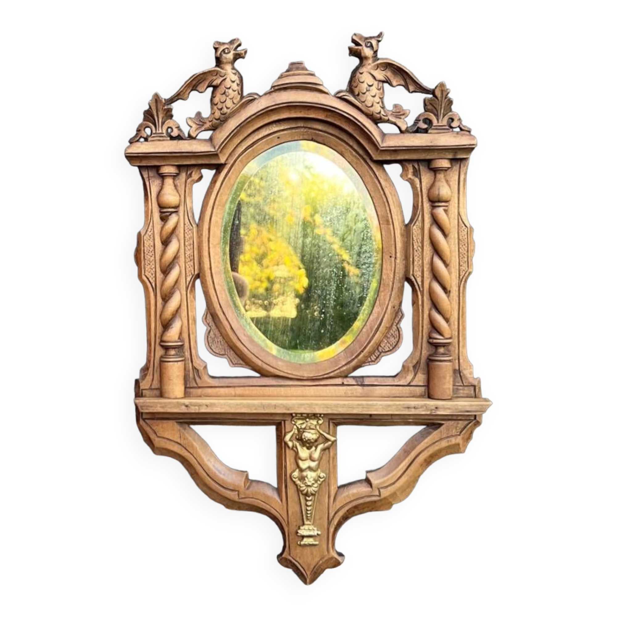 Antique “dragons” mirror in carved wood