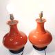 Pair of lamp bases, antique ceramic vases in gourd shape, orange.