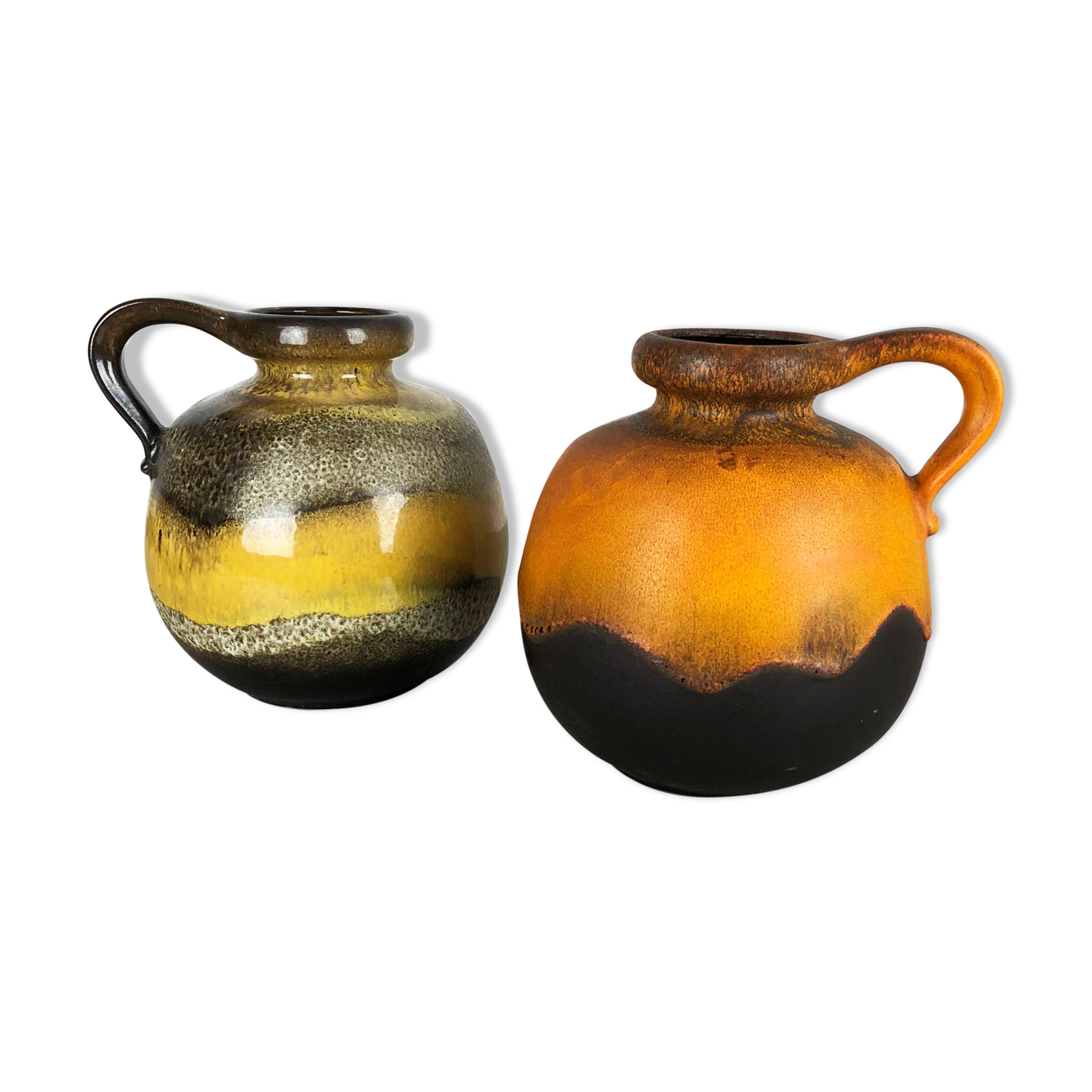 Set of two pottery fat lava vases model "484-21" made by Scheurich Germany 1970s