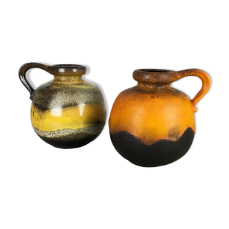 Set of two pottery fat lava vases model "484-21" made by Scheurich Germany 1970s