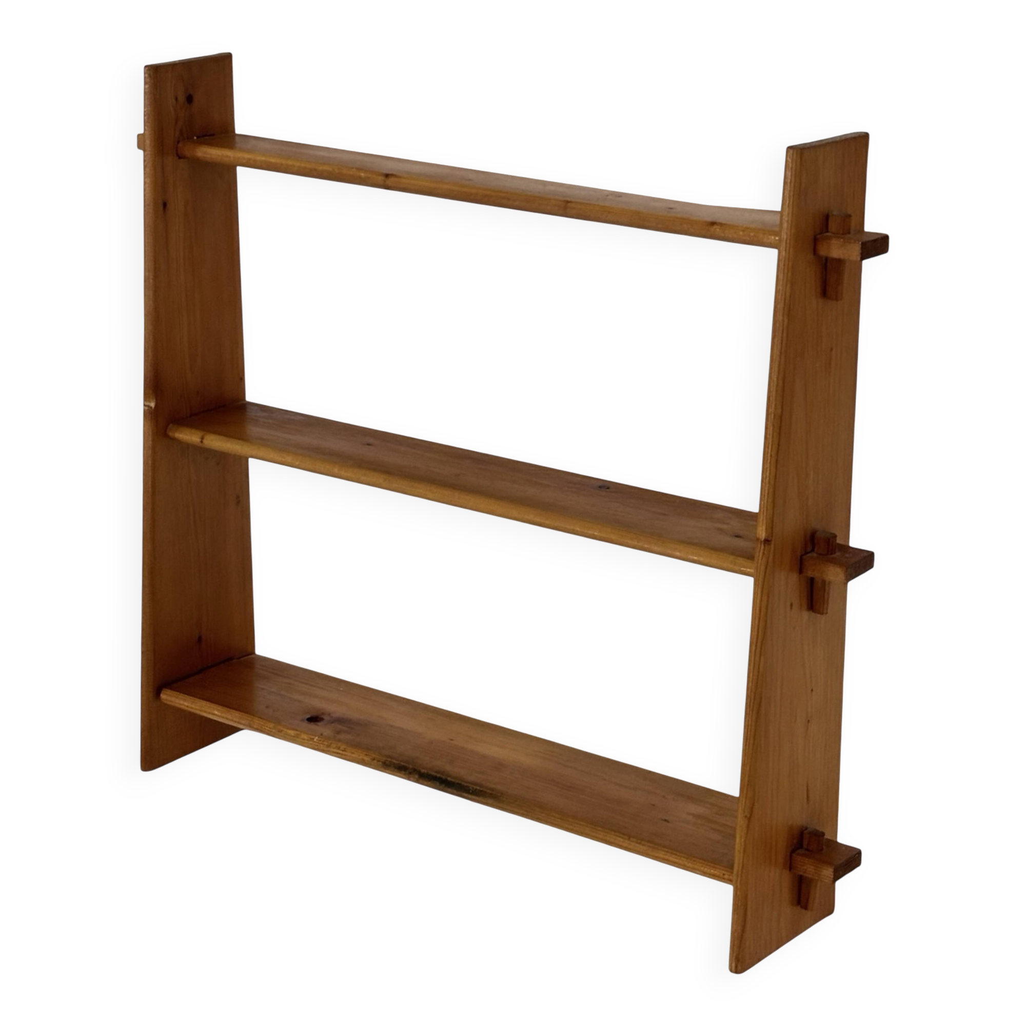 Vintage wooden wall shelve rack bookshelf in pinewood minimalist design