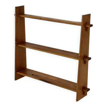Vintage wooden wall shelve rack bookshelf in pinewood minimalist design