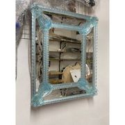 Venetian Rectangular Light-Blue Floreal Hand-Carving Mirror in Murano Glass Style