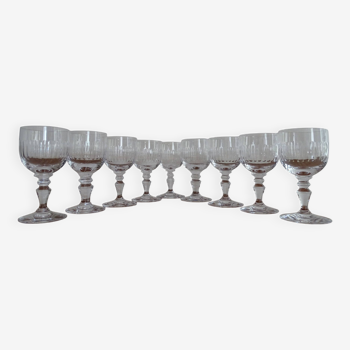 9 PORTIEUX cut crystal white wine glasses signed - 11.6 cm