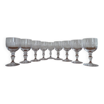 9 PORTIEUX cut crystal white wine glasses signed - 11.6 cm