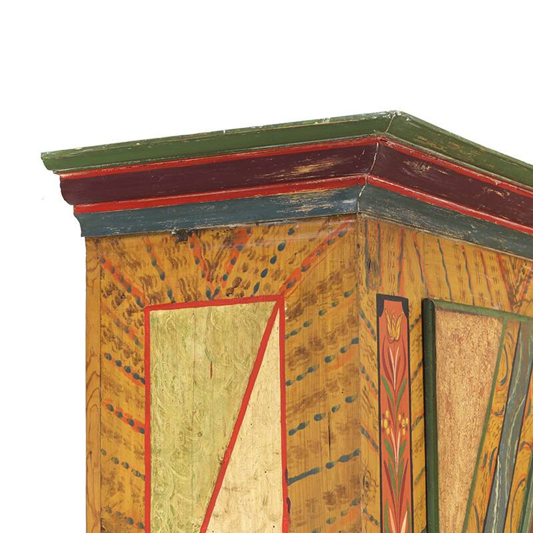Rustic Farmhouse Antique Original Folk Art Painted Bridal Cabinet