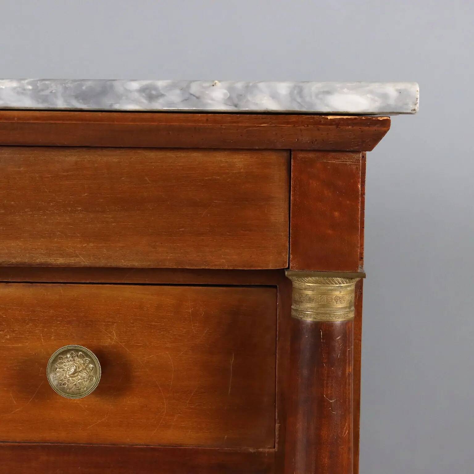 Antique Empire walnut and marble commode, 19th century.