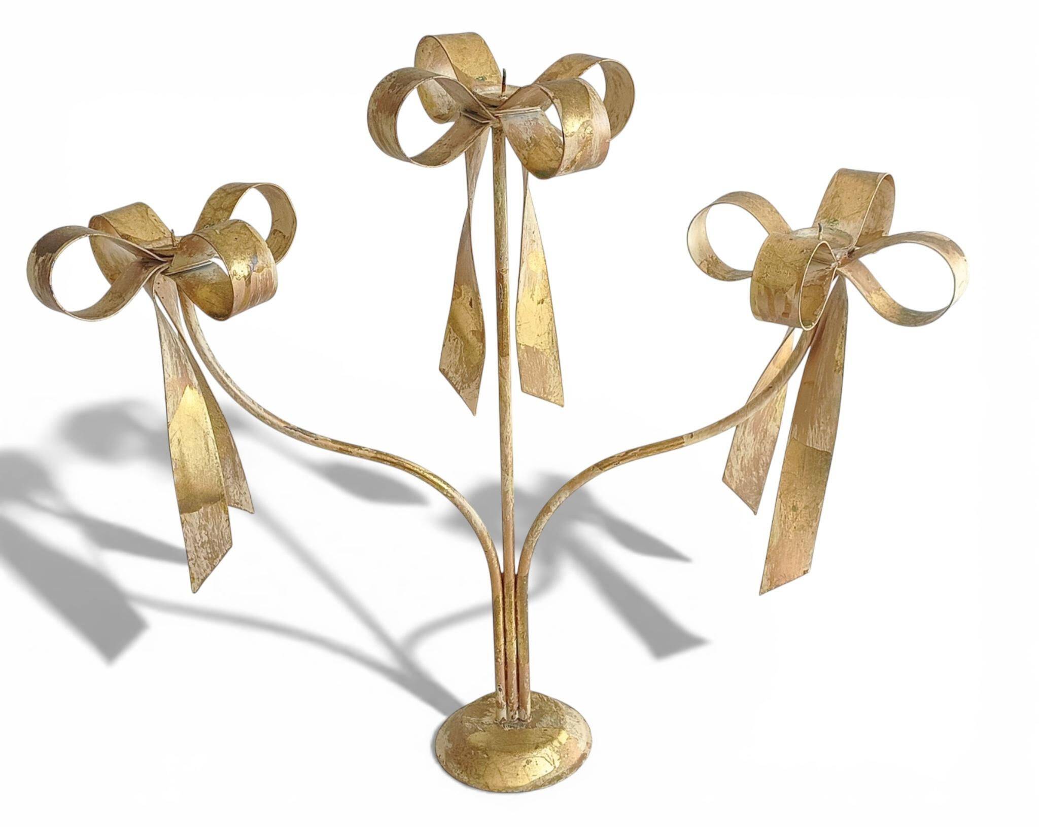 Large Gilt Wrought Iron Candelabra with Patina in Maison Jansen Style
