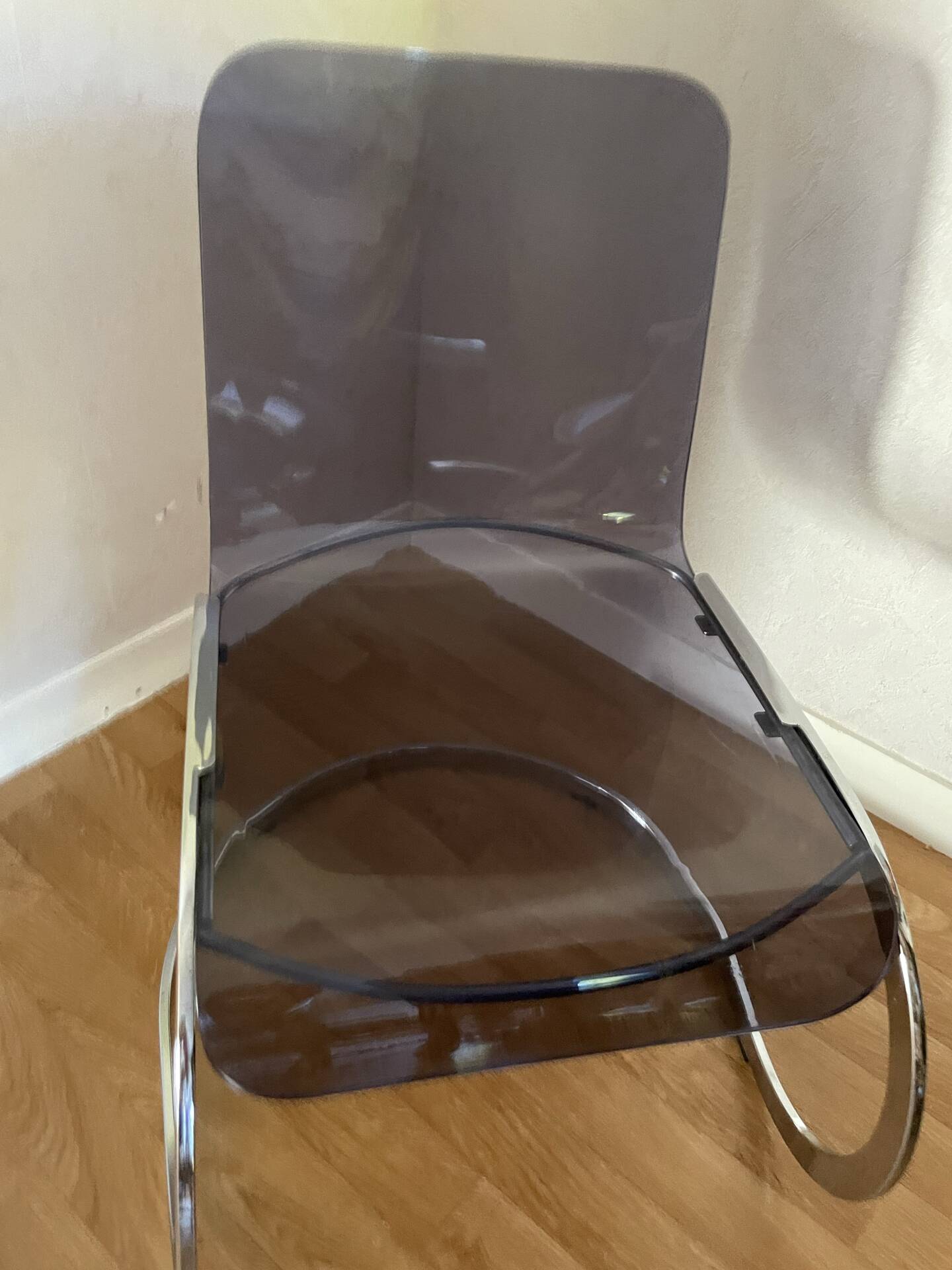 Vintage Space Age armchair in smoked plexiglass and chrome – 1970s