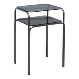 Vintage side table in smoked glass and chromed metal – 70s