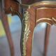 Wooden bedside table with marquetry and bronze, side table with curved legs